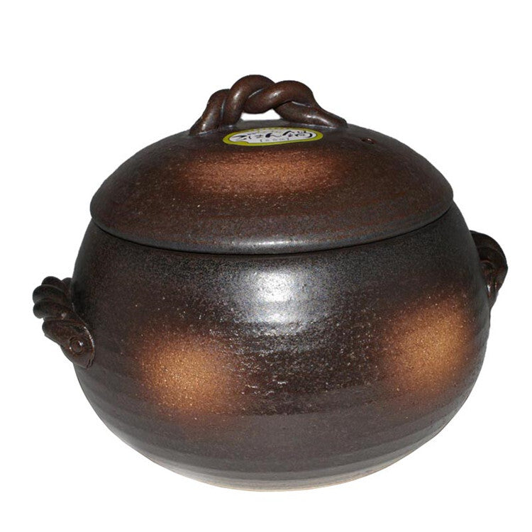 Japanese Yorozufuru-sho Brown Donabe Chestnut 7# Rice Clay Pot - Made in Japan - 4L
